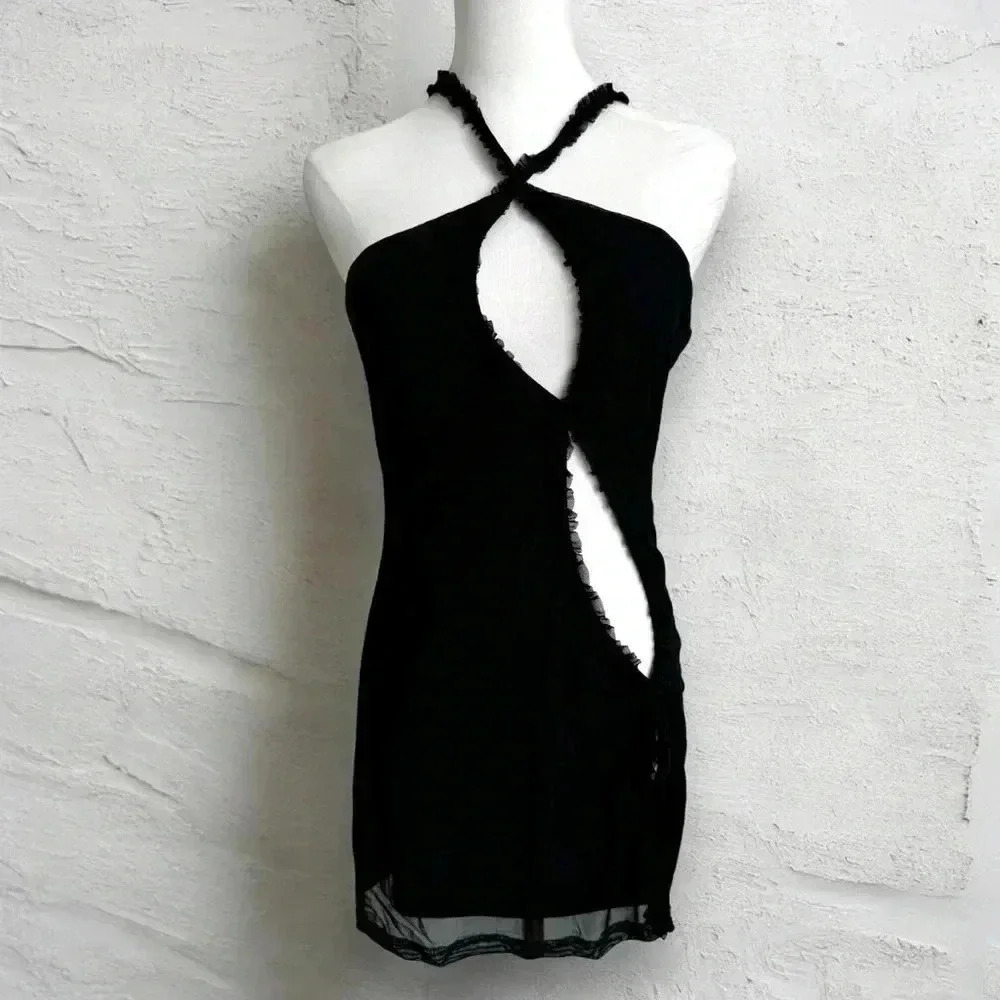 Peppermayo cut out black mini dress 6